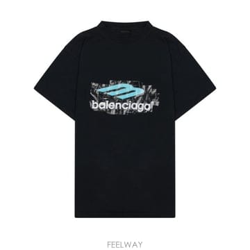 26FW 발렌시아가 로고 오버사이즈 코튼 티셔츠 850345 TTVT43363 BLACK