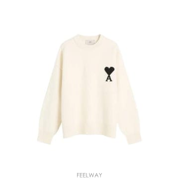아미 하트로고 울 크루넥 스웨터 에크루 UKS838 018 151