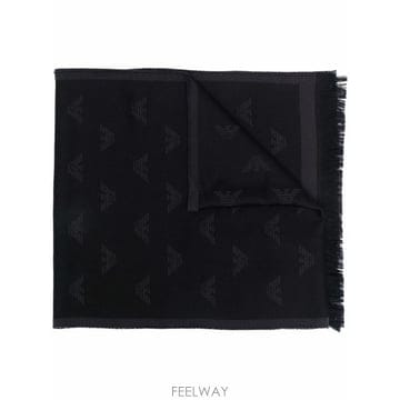 아르마니 로고 자수 프린지 엣지 니트 스카프 그레이