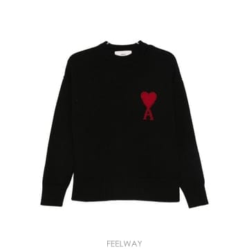 26FW 아미 하트 로고 인타르시아 V넥 가디건 UKC367D 018009 BLACK