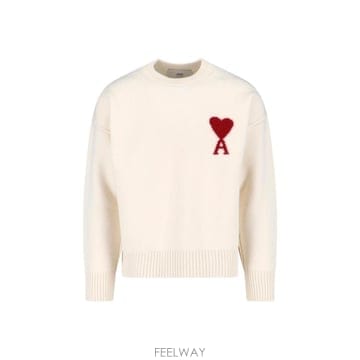 26FW 아미 빅 하트 울 크루넥 스웨터 UKS838 018 154 Cream