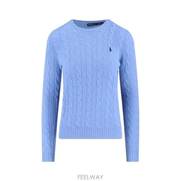26FW 폴로 랄프로렌 폴로 자수 케이블 니트 스웨터 211 971865 004 Light blue