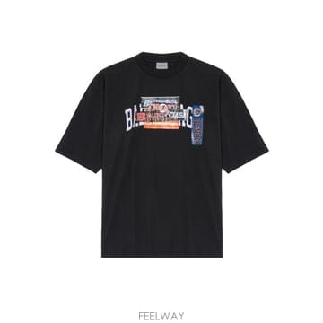 26FW 발렌시아가 범퍼 스티커 미디움 핏 티셔츠 764235 TUVS31000 BLACK