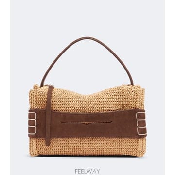 26 FW JW앤더슨 Loafer 스몰 스웨이드 트리밍 라피아 탑 핸들 백 TP580299907