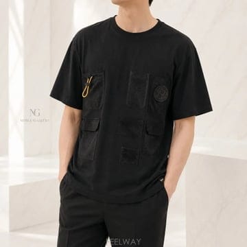 [정품/한정판] 펜디 유틸리티 포켓 반팔 티셔츠 블랙 M / 95~100