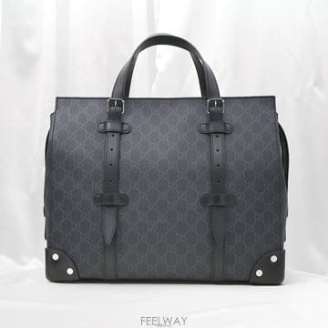 중고명품건대점 / Gucci(구찌) 626356 GG수프림 캔버스 블랙 레더 트렁크 토트백
