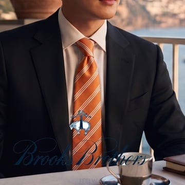 BROOKS BROTHERS 브룩스브라더스 실크 오렌지 레지멘탈 스트라이프 넥타이 9cm A+등급 K3541