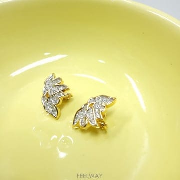 NINA RICCI 니나리치 리프 인터로킹 크리스탈스톤 클립 귀걸이 A913