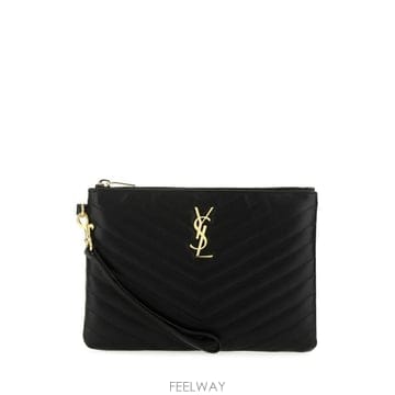 26FW 생로랑 마틀라세 레더 골드 모노그램 A5 파우치 379039CWU01 1000 Black