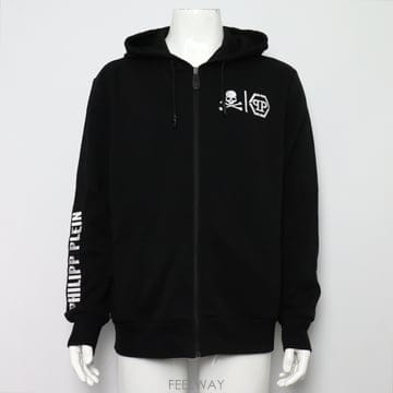 필립플레인 MJB1184 PJO002N 블랙 코튼 혼방 해골 스컬 로고 자수 남성 후드집업 자켓aa67169