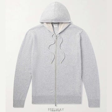 일레븐티 라이트 그레이 멜란지 라이트웨이트 캐시미어 투웨이 집업 후드티