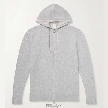 일레븐티 라이트 그레이 리브드 웜 캐시미어 투웨이 집업 후드티