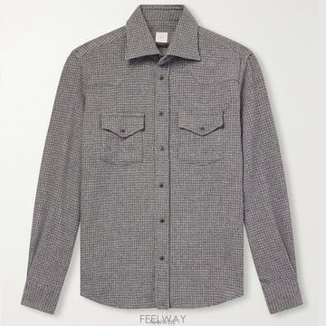 일레븐티 다크그레이 텍사스 하운즈투스 울 캐시미어 블렌드 클래식 웨스턴 셔츠