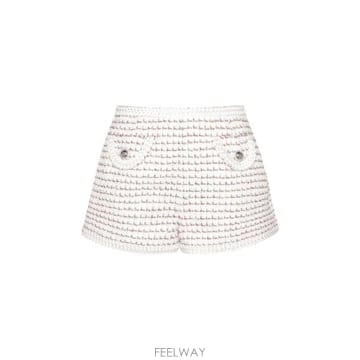 알레산드라 리치 여성 트위드 루렉스 포켓 미니 쇼츠 화이트