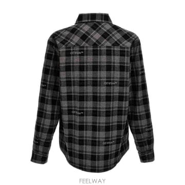 24FW Off 화이트 Flannel 셔츠 체크 Pattern 로고 OMGE030C99FAB0010800 T