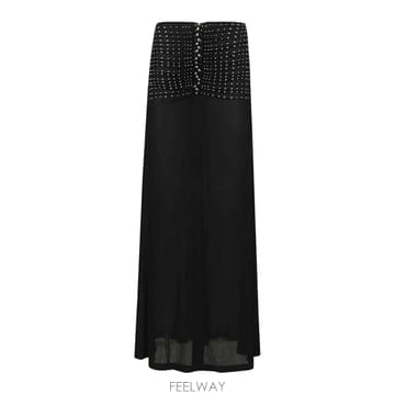 라반 스터드 엠벨리쉬 미디 스커트 블랙