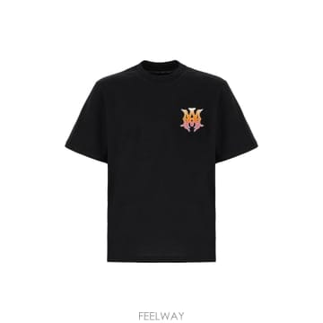 26FW AMIRI 블랙 Crew 넥 T 셔츠 with 프린트 Detail on the Front 앤 Max
