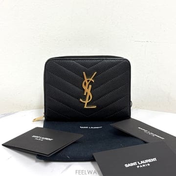 생로랑 모노그램 컴팩트 지퍼 3단 반지갑 블랙 (403723)