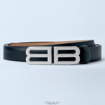 26 FW 발렌시아가 BB 메탈 로고 버클 레더 벨트 블랙 A00121 2ACQK 1000