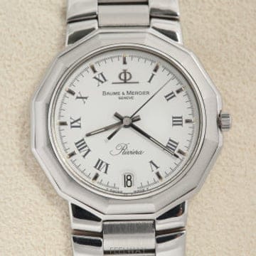 보메 메르시에 Baume & Mercier Riviera 화이트 다이얼 로만 인덱스 쿼츠