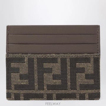 26FW Fendi FF Zucca jacquard 앤 브라운 레더 카드 홀더 7M0164B16FF14YN