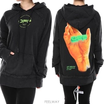 오프화이트 핸드 로고 프린팅 후드티 여성 OMBB057R20E300131088