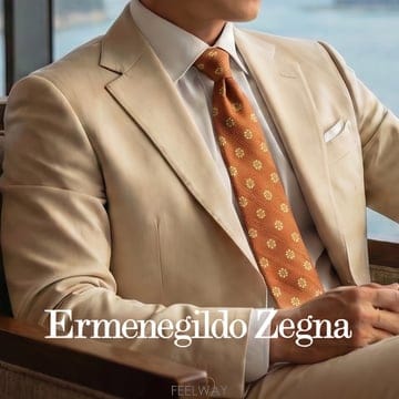 ZEGNA 에르메네질도 제냐 실크 브라운 골드 기하 자카드 넥타이 9.4cm A+등급 k3513