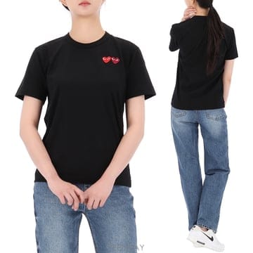 구템즈 26SS 꼼데가르송 더블 하트 와펜 반팔 티셔츠 AX T226 BLACK