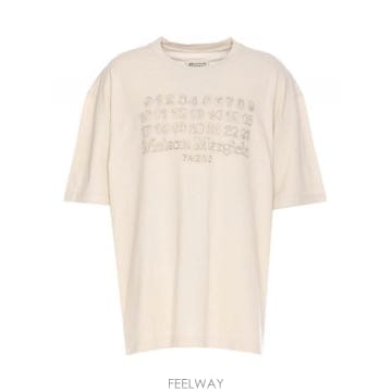 메종 마르지엘라 블랙 로고 자수 티셔츠 블랙
