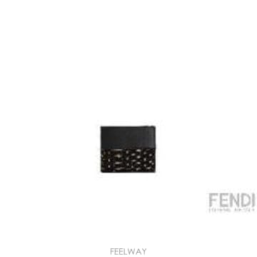 26FW Fendi 다크 브라운 Bi 폴드 왈렛 with FF Motif in 레더 앤 Fabric for 
