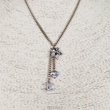 샤넬 스틸 CC.하트.스타 큐빅 팬던트 목걸이 ABA885