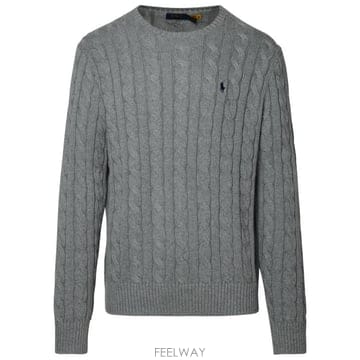 26FW 폴로 랄프로렌 로고 자수 케이블 니트 스웨터 710775885013 Grey