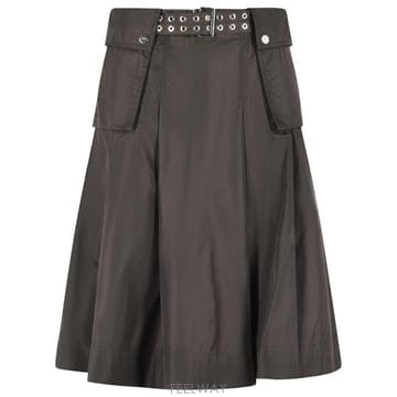 가니 벨트 포켓 미디 스커트 브라운