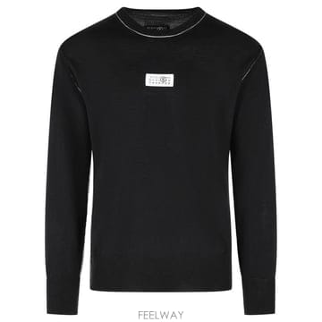 26FW MM6 메종마르지엘라 콘트라스트 스티치 뉴메릭 울 점퍼 SH0HL0017 M13037900 Blac