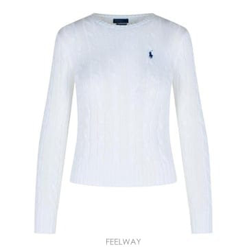 26FW 폴로 랄프로렌 포니 로고 피마코튼 케이블 니트 스웨터 211971869007 White