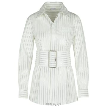 25SS 버버리 레귤러 핏 스트라이프 코튼 셔츠 스트링 콜 8103514C2053 White
