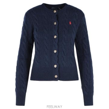 랄프로렌 로고 자수 크루넥 가디건 Navy