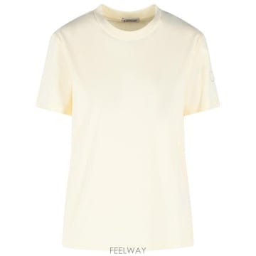 26SS 몽클레어 자수 로고 코튼 티셔츠 093 8C000 29 89AUO034 Cream