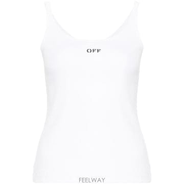 25FW 오프화이트 민소매 티셔츠 OWAD072C99JER002 0110 WHITE BLACK