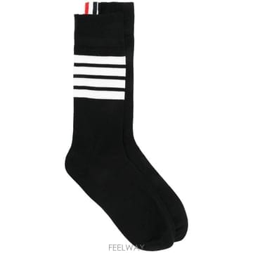 26FW 톰브라운 라이트웨이트 코튼 4바 미드카프 삭스 MAS023B01690 001 BLACK