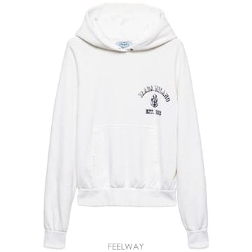 프라다 로고 프린트 후드티