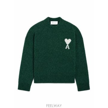 26FW 아미 ADC 크루넥 스웨터 UKS836KN0135 A279 VERT BOUTEILLE ECRU
