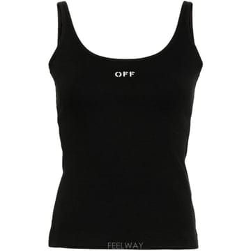 25FW 오프화이트 민소매 티셔츠 OWAD072C99JER002 1001 BLACK WHITE