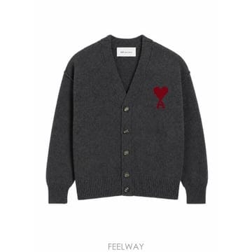 26FW 아미 하트 로고 인타르시아 V넥 가디건 UKC367018 084 GRIS CHINE ROUGE