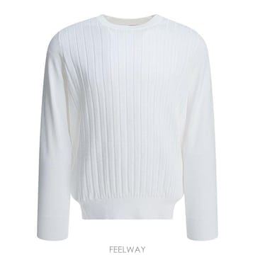 26SS 브루넬로 쿠치넬리 코튼 텍스처드 립 니트 스웨터 M29204000C2723 X White