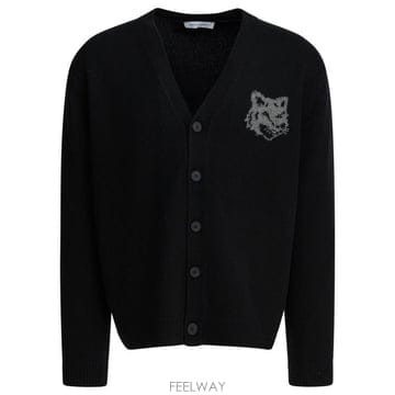 25FW 메종키츠네 폭스 헤드 인타르시아 메리노 가디건 PM00509KM03290391 Black
