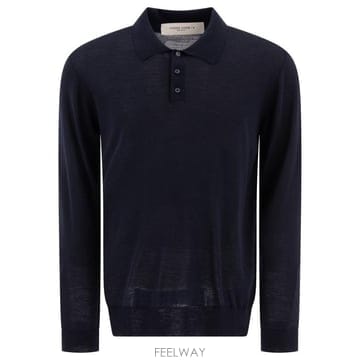 26FW 골든구스 메리노 울 롱 슬리브 폴로 셔츠 GMP01353P00104150501 Blue