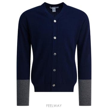 25FW 꼼데가르송 파인 니트 버튼업 가디건 FZ N109 PER2 NAVY TOP GREY Blue