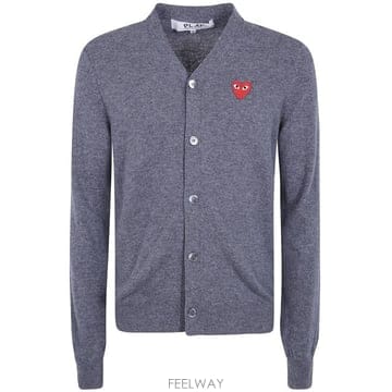 26FW 꼼데가르송 V넥 하트 와펜 가디건 AX N008 099 3 MEDI GRAY
