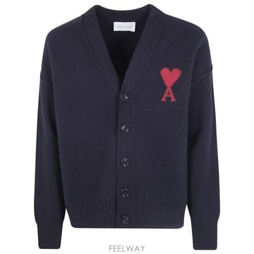 26FW 아미 하트 로고 인타르시아 V넥 가디건 UKC367 018 009 BLACK RED